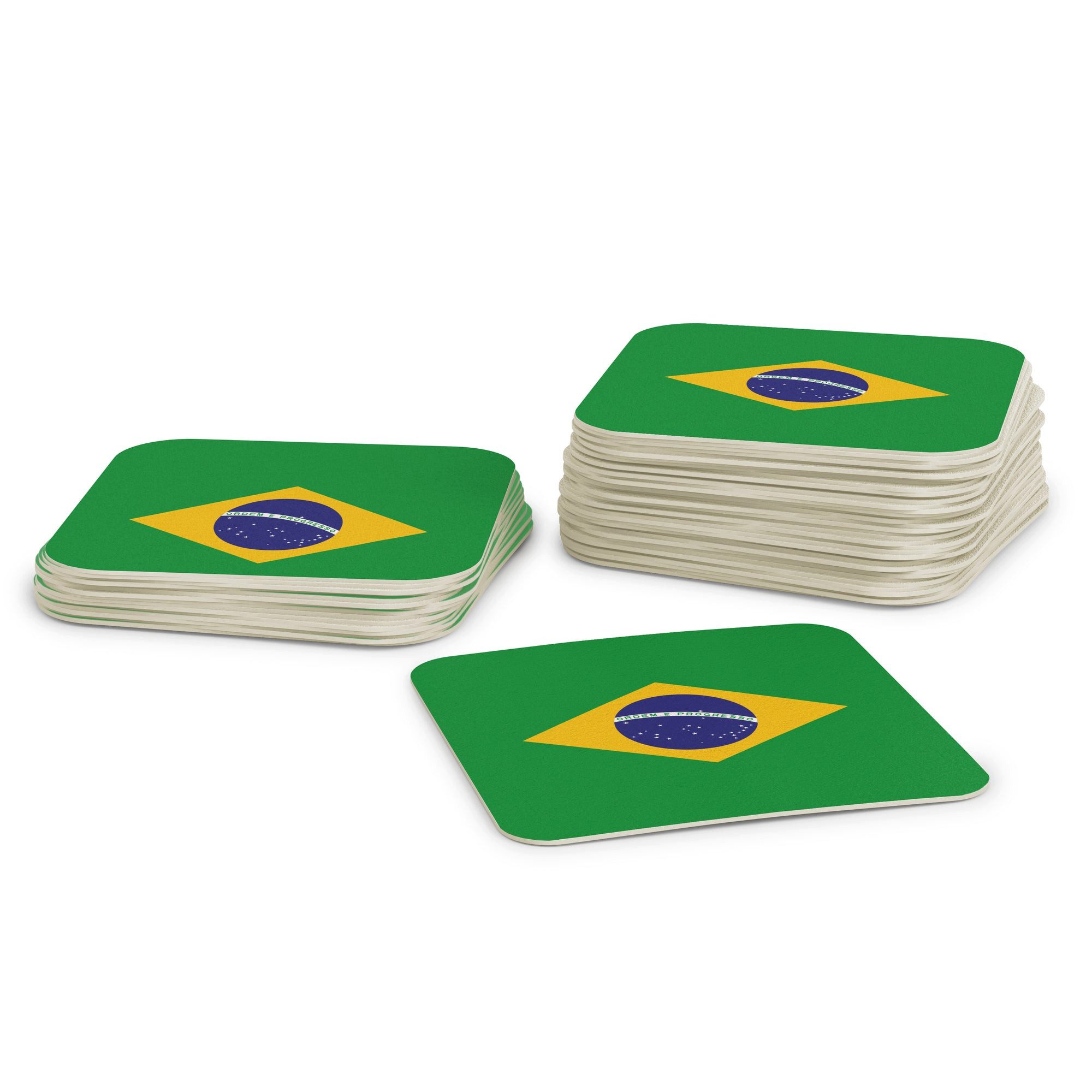 FLYERALARM Bierdeckel Untersetzer für Gläser I Brasilien I 50 Stück I WM Tischdeko, WM Fußball Deko Public Viewing Länder, 2026 Football Handball EM