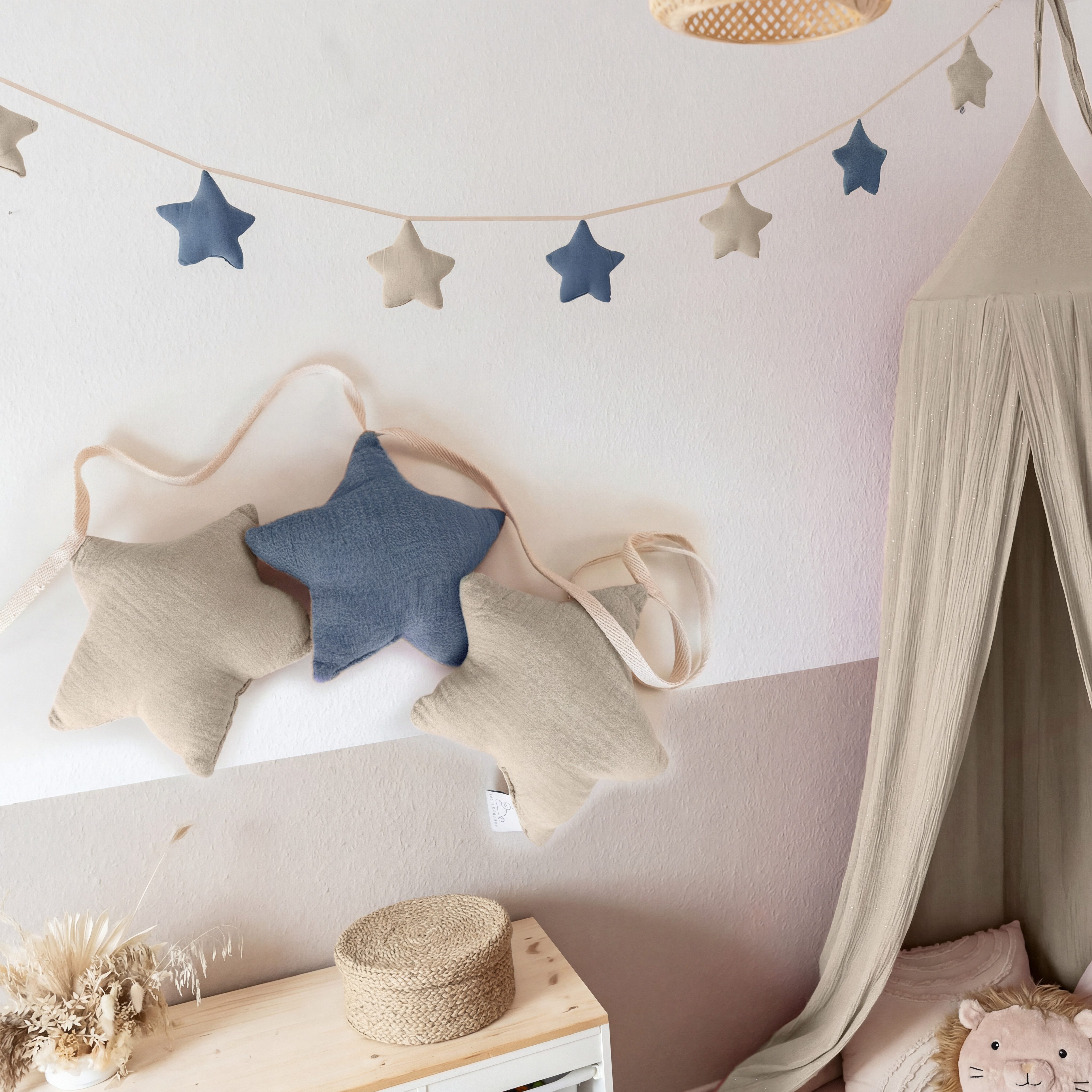lilimaus Wimpelkette Sternenkette für Kinderzimmer - handgenähte Stoff-Girlande, handgefertigte Stoff-Girlande ca. 300 cm - Wimpel oder Sterne