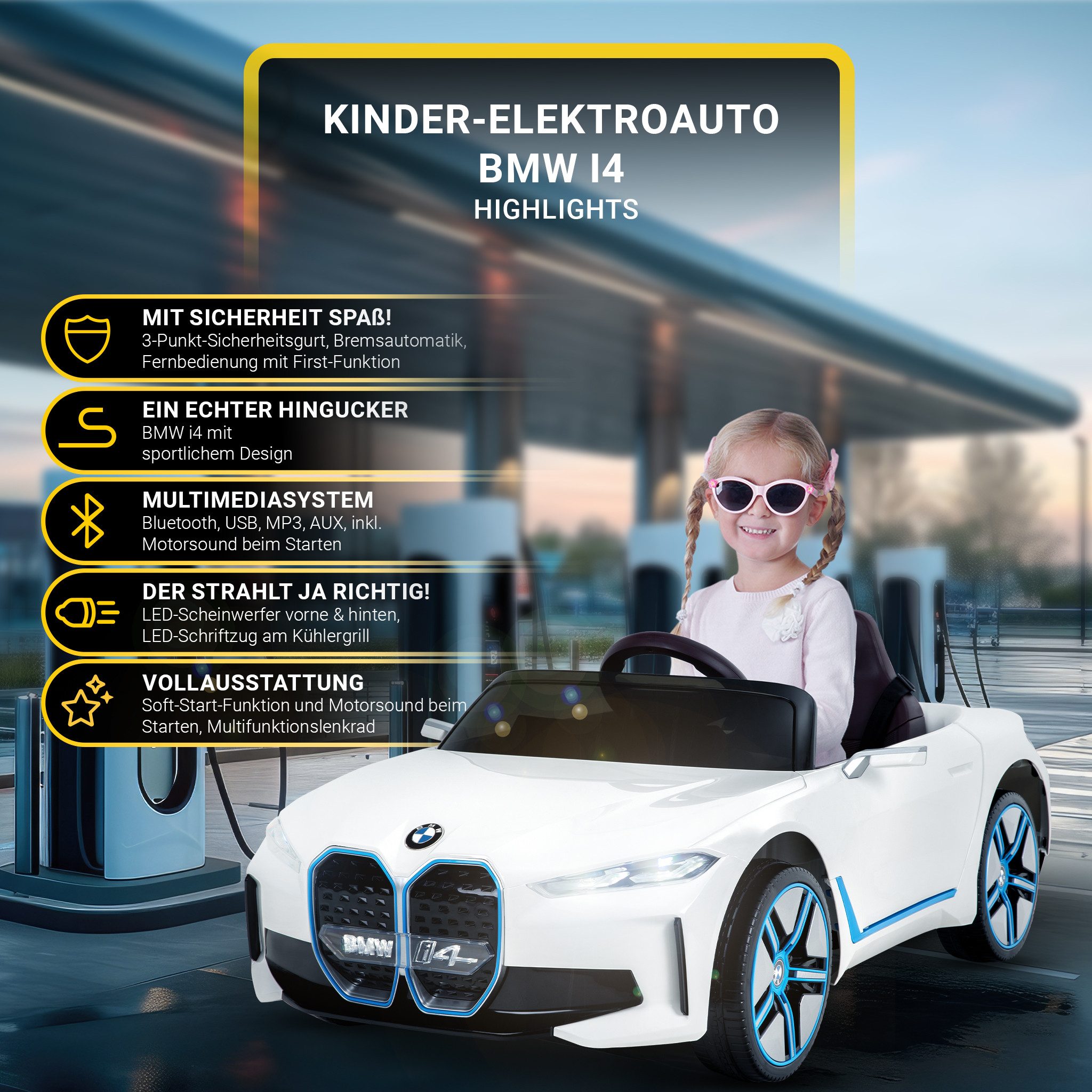 Actionbikes Motors Elektro-Kinderauto BMW i4 Kinder Elektroauto ab 3 Jahre, günstig online kaufen