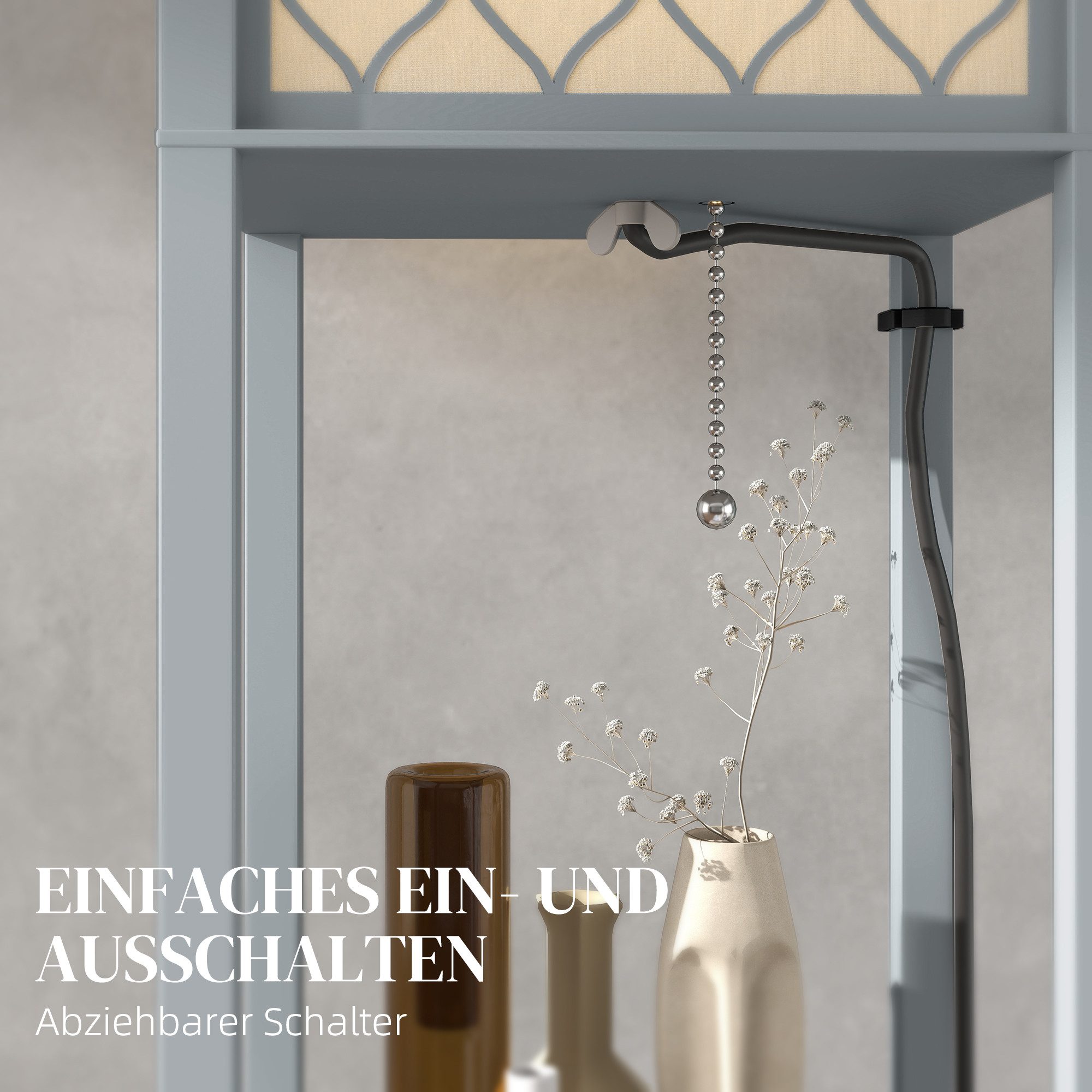 HOMCOM Stehlampe mit Regale, ohne Leuchtmittel, 3 Fächer Stauraum, Hellgrau+Weiß