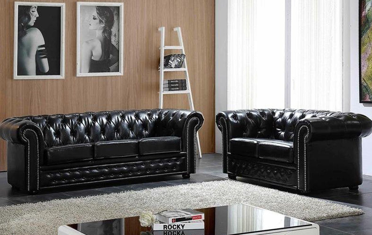 JVmoebel Sofa Chesterfield Ledersofa Couch Polster Sitz Garnitur 3+2 Sitzer, Made in Europe