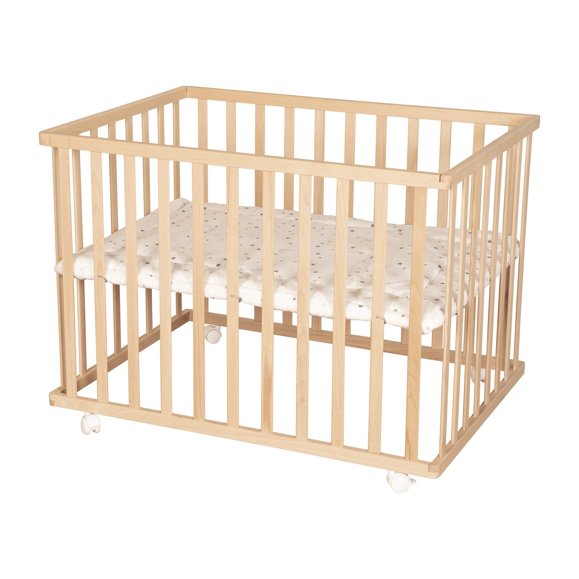 roba® Детские манежи 75 x 100 cm - Holz Natur, Laufstall inkl. Schutzeinlage, 3-fach höhenverstellbar