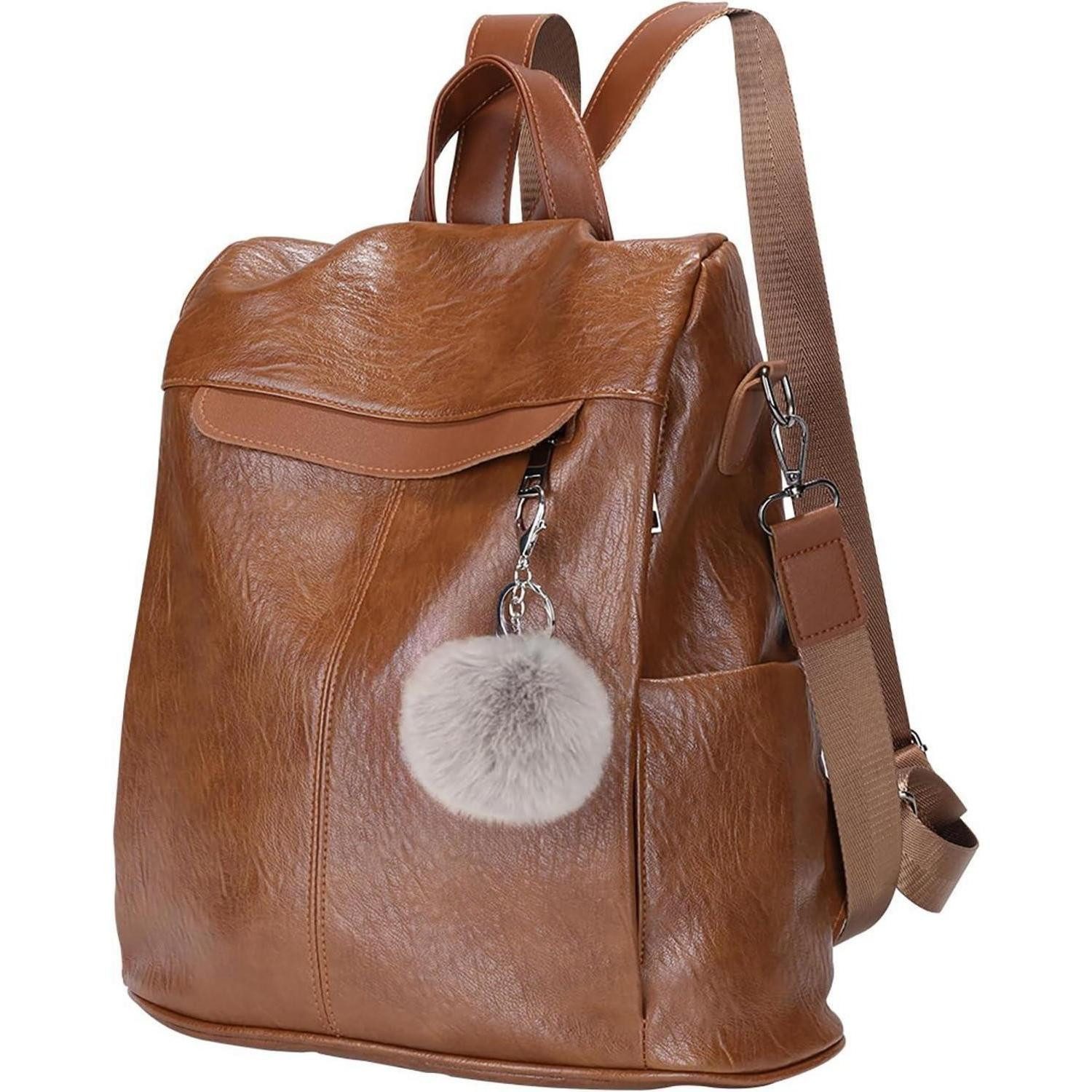 Freizeitrucksack Rucksack Damen wasserdicht diebstahlsicher PU Leder Braun