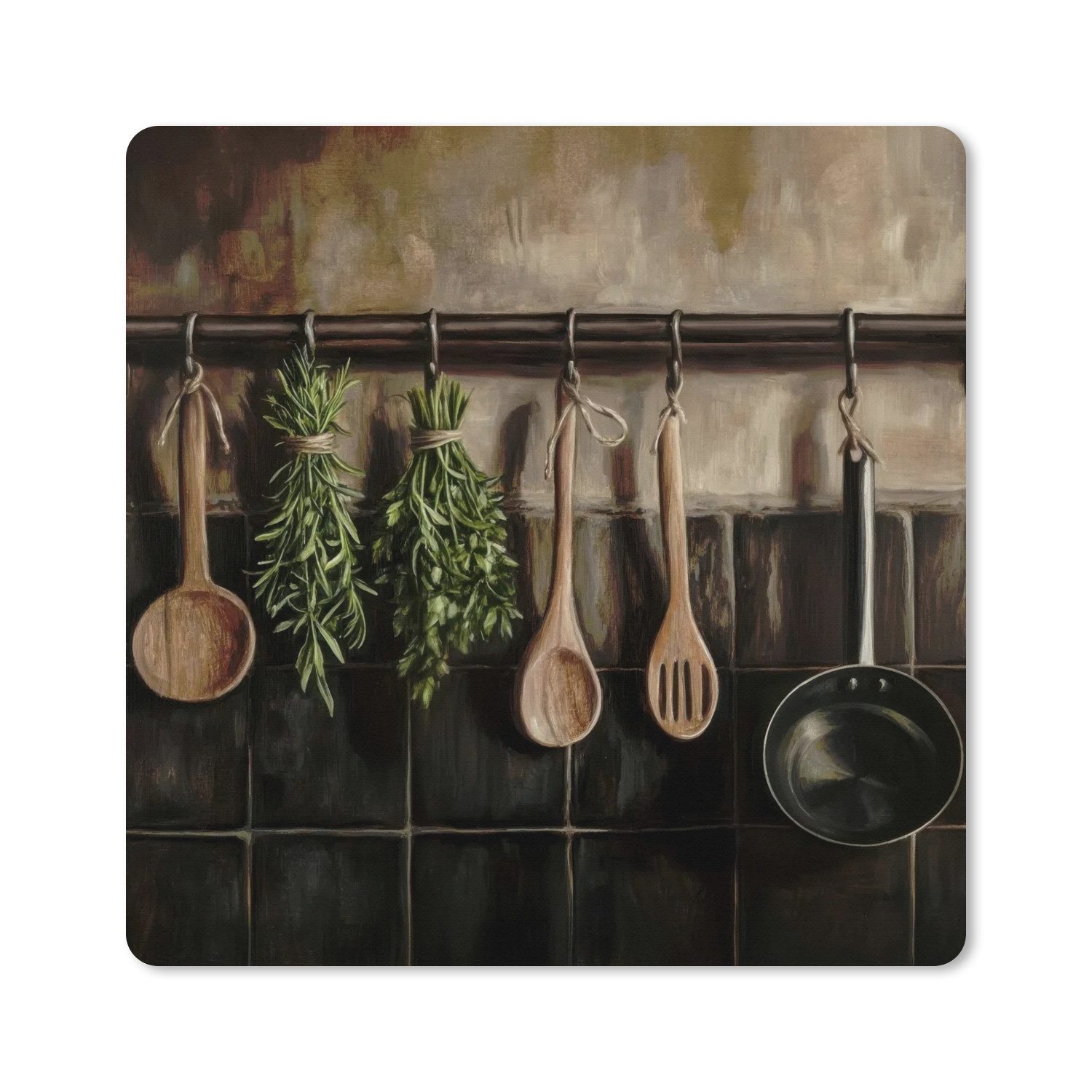 MuchoWow Mauspad Küchenutensilien - Rustikal - Kacheln - Gewürze (1-St), Mauspad groß, Zubehör für Gaming Zimmer, Desk Mat, 80x80 cm