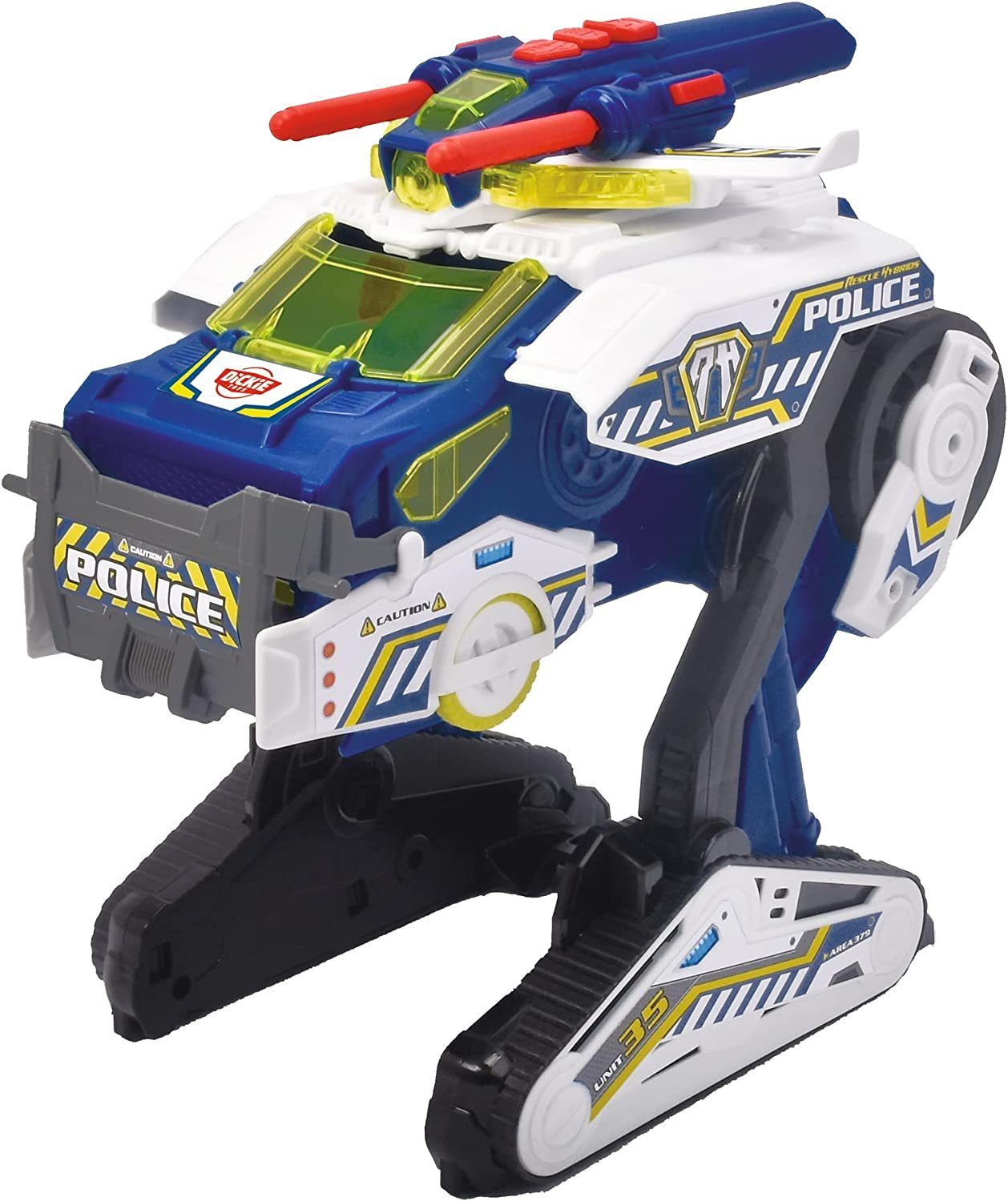 SIMBA Spielzeug-Auto Dickie Toys - Polizei-Fahrzeug Police Bot (35 cm)  futuristisches Polizeiauto (groß) mit Transform-Funktion