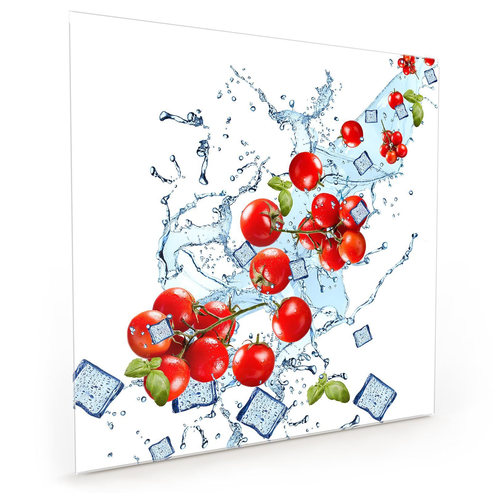 Primedeco Küchenrückwand Küchenrückwand Spritzschutz Glas mit Motiv Tomaten auf Wasserwelle | Küchenrückwände