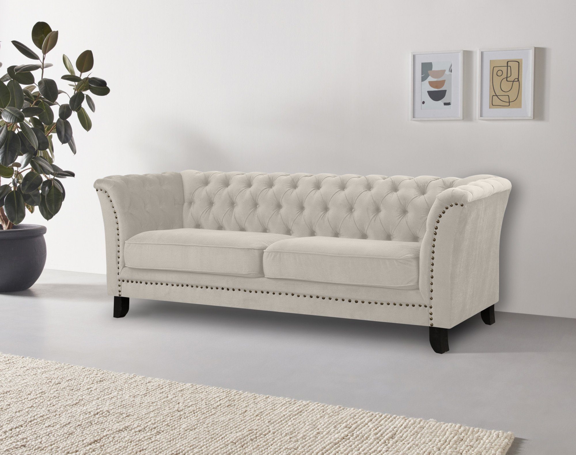 Leonique 3-Sitzer Lynelle, Chesterfield Design mit typischer Knopfheftung und Nietenbesatz