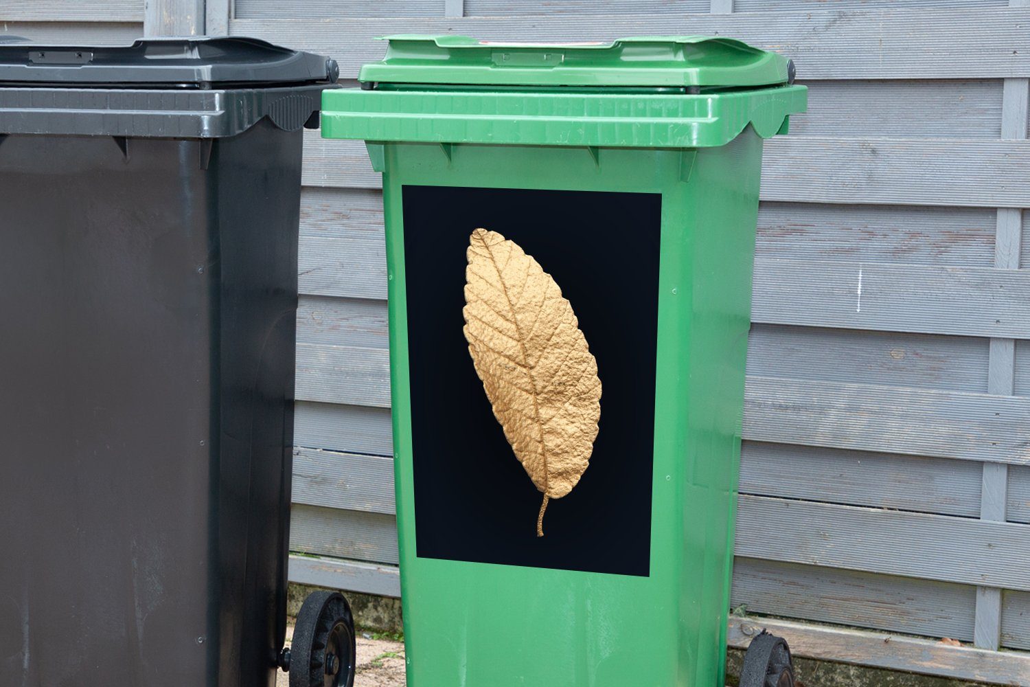 MuchoWow Wandsticker Baum - Blatt Mülleimer-aufkleber, St), Schwarz (1 Mülltonne, Sticker, Gold Container, Abfalbehälter und 