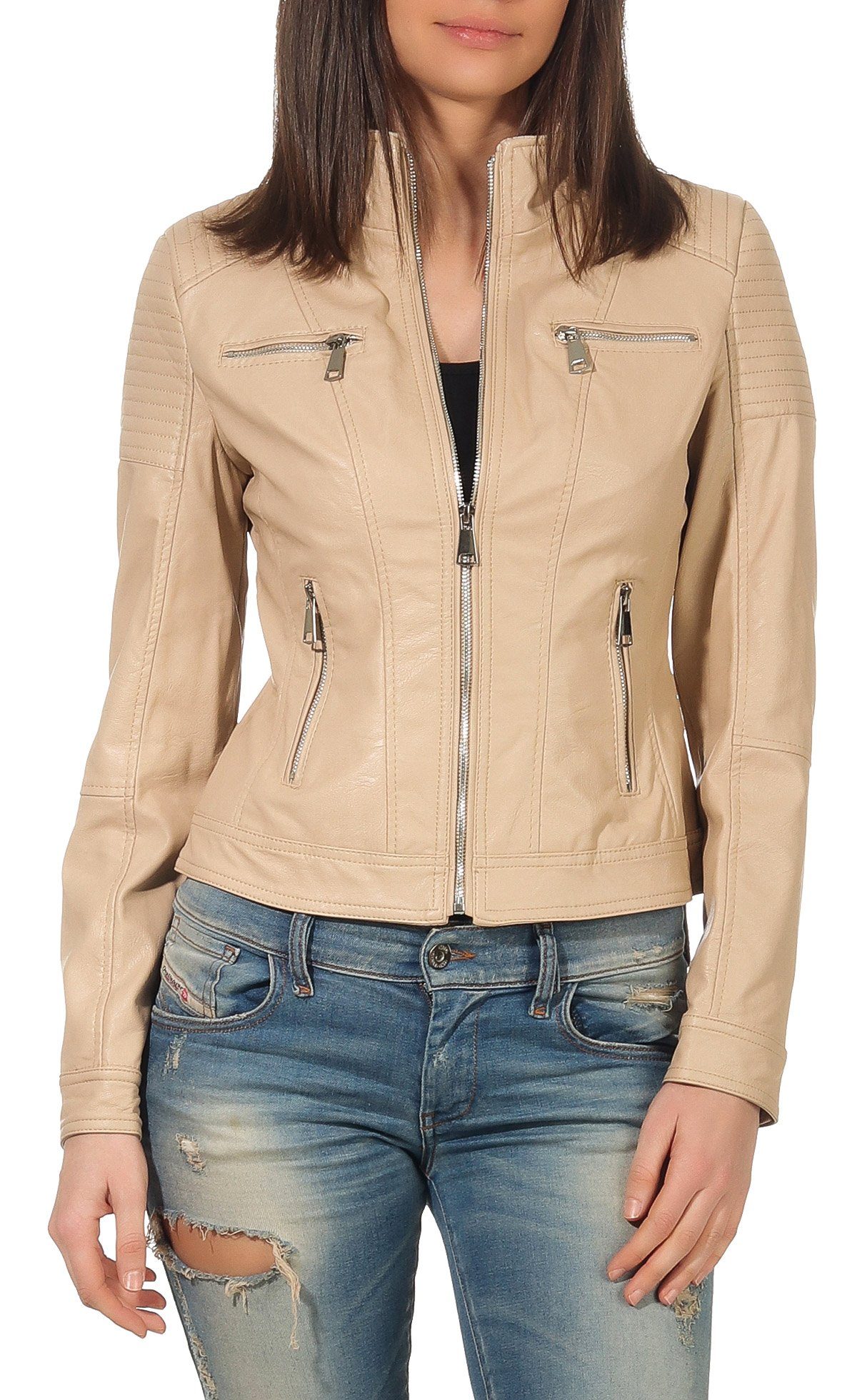 malito more than fashion Lederimitatjacke malito Damen Jacke, Kunstleder Jacke, Jacke mit Zipper, lässige Bikerjacke kurz geschnitten Slim Fit