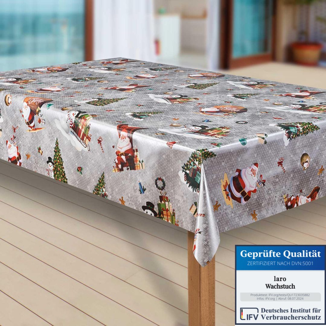 laro Tischdecke Wachstuch-Tischdecken Abwaschbar Weihnachtsmann grau/rot re günstig online kaufen