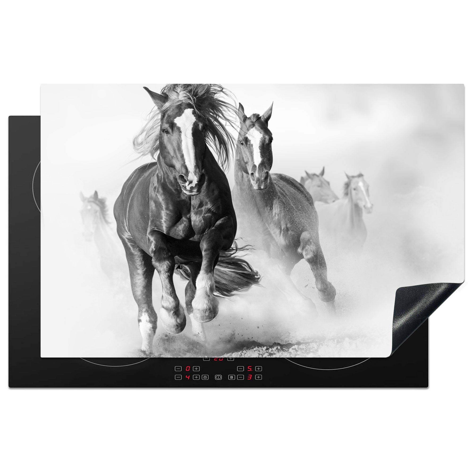 MuchoWow Herdblende-/Abdeckplatte Pferde - Tiere - Illustration, Vinyl, (1 tlg), 81x52 cm, Ceranfeldabdeckung, Arbeitsplatte für küche