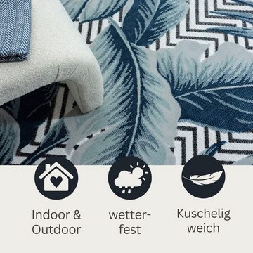 Teppich MY-RUG Outdoor-Teppich "Azure" 150x80 cm, blau, Wohnando, rechteckig, Höhe: 8 mm, mit floralem Hoch-Tief-Design, für gemütliche Stunden draußen