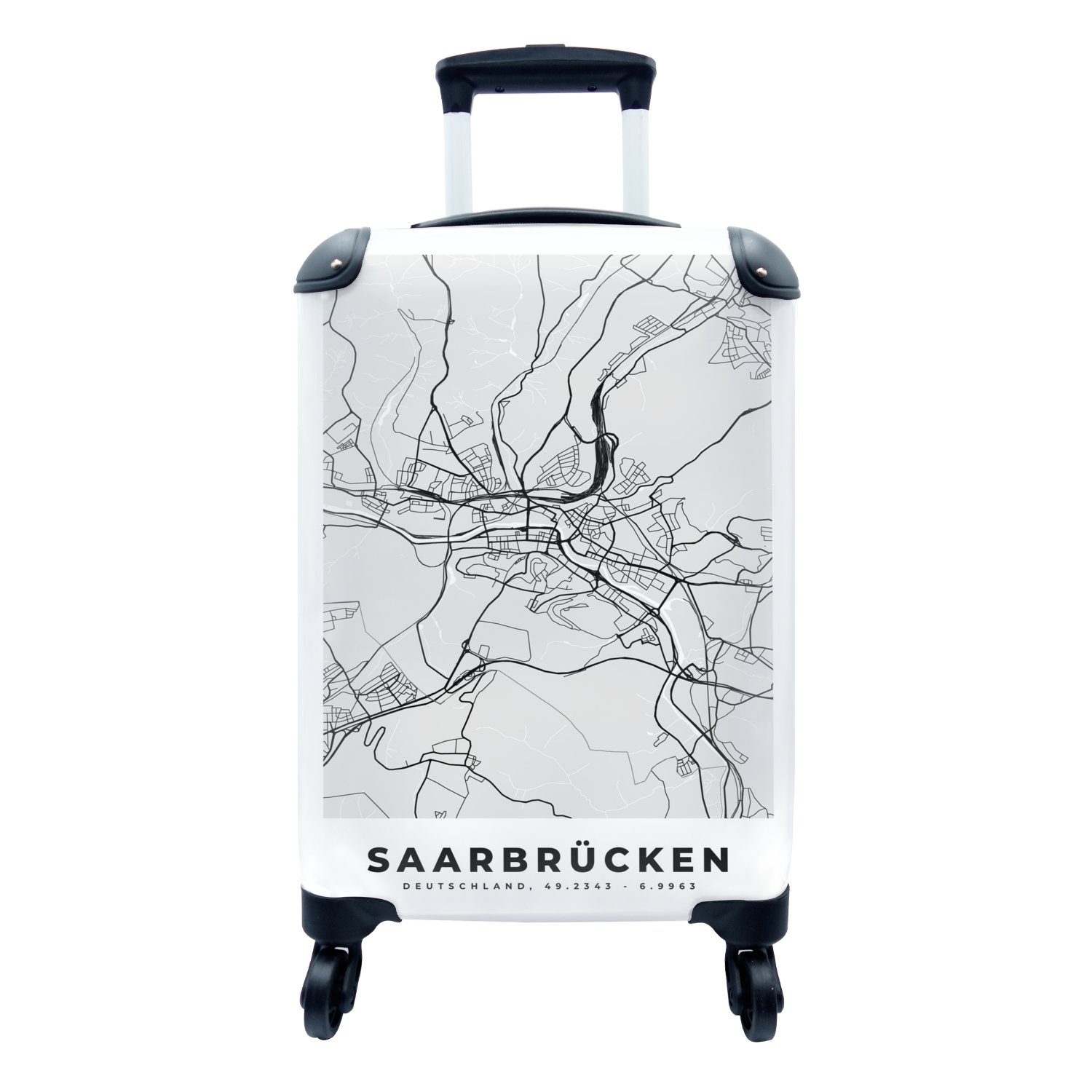 MuchoWow Handgepäckkoffer Stadtplan - Karte - Deutschland - Saarbrücken, 4 Rollen, Reisetasche mit rollen, Handgepäck für Ferien, Trolley, Reisekoffer