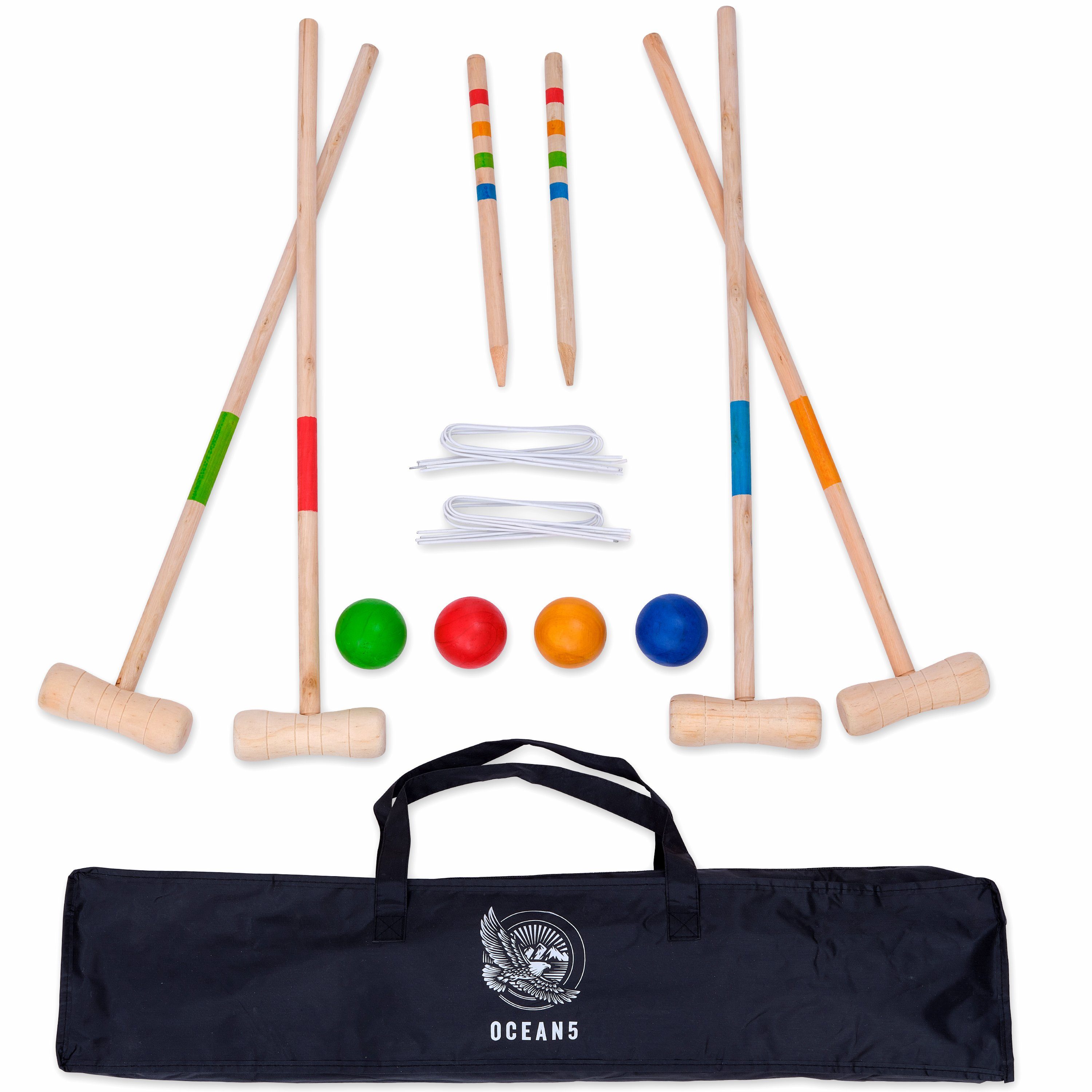 Ocean5 Spiel Gartenspiel Croquet für 4 Spieler, Familienspiel, aus Holz gefertigt