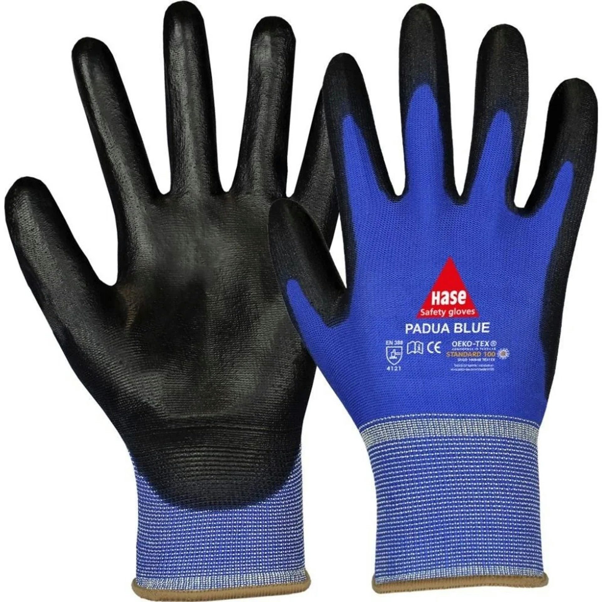 Hase Safety Gloves Montage-Handschuhe 12 Paar Montagehandschuhe Padua Blue, Gr. 6 (12er-Pack) PU-Beschichtung an Handinnenfläche und Fingerkuppen