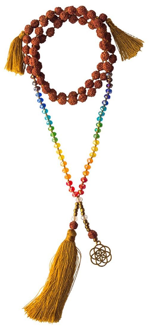 Saraswati Lange Kette Mala "Chakra Saat des Lebens" Rudraksha/Glasperlen mi günstig online kaufen