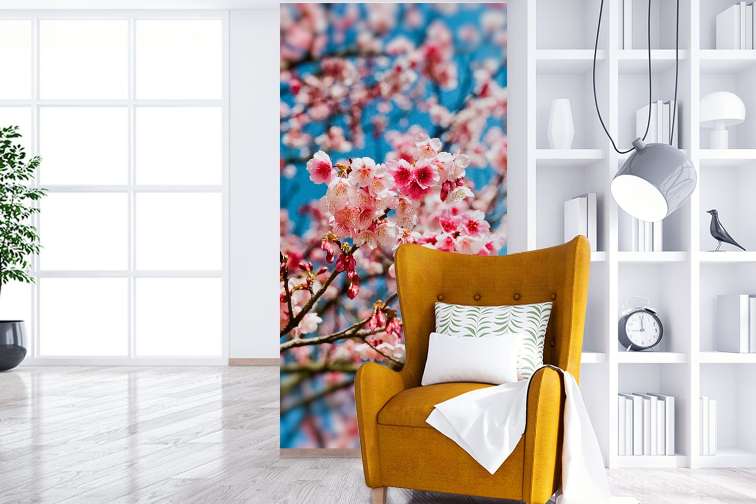 - Küche, Sakura Wohnzimmer (2 Matt, St), bedruckt, MuchoWow Schlafzimmer Rosa, Vliestapete für Fototapete Fototapete - Frühling