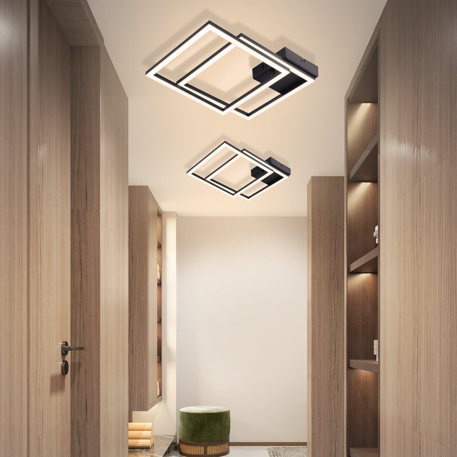 ZMH LED Deckenleuchte 2 überkreuzte Rahmen, 39,5 cm, flach und drehbar, nicht dimmbar, LED fest integriert, Neutralweiß, Wohnzimmer Drehbar, 24 W, für Schlafzim – Bild 4 von 5