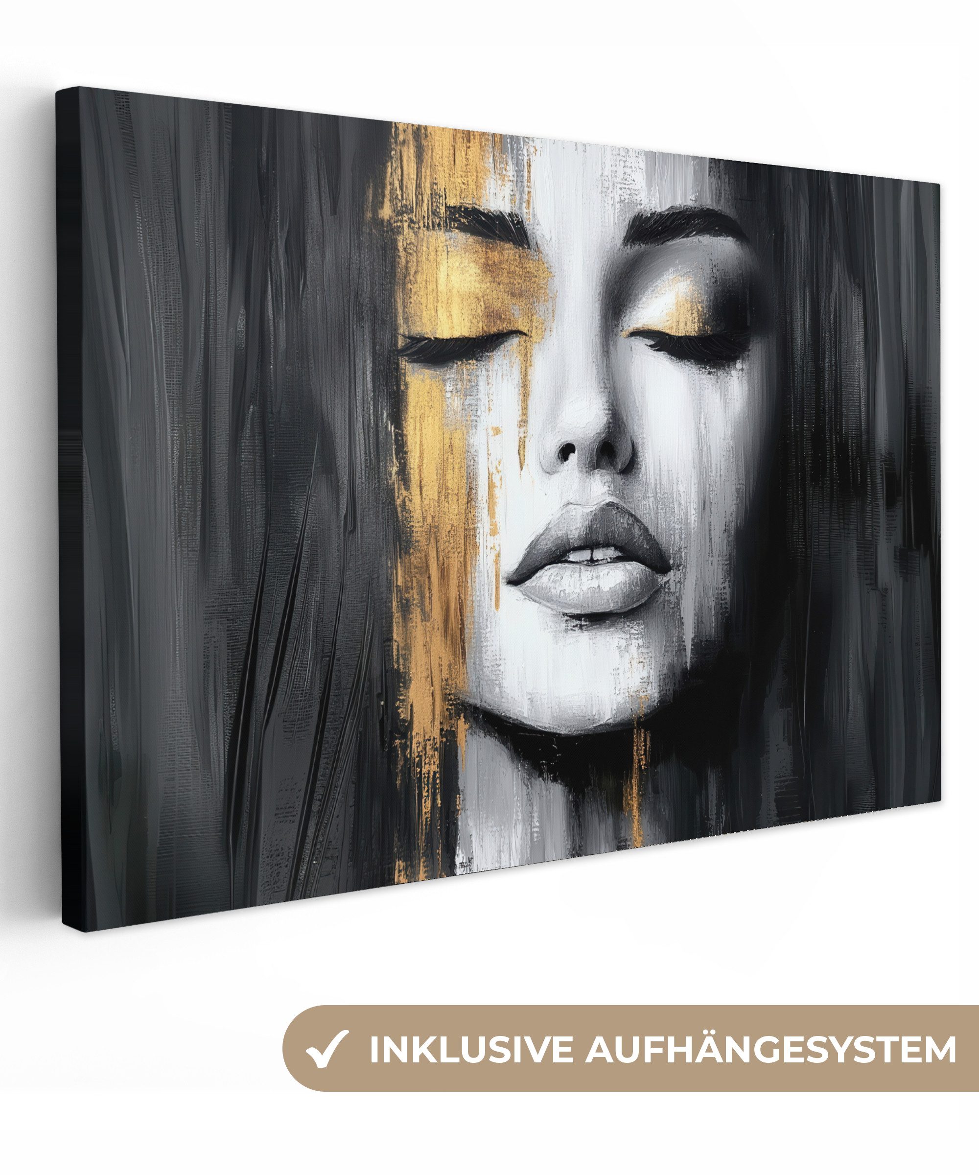 OneMillionCanvasses® Leinwandbild Gesicht - Frau - Pinselstriche - Abstrakt günstig online kaufen