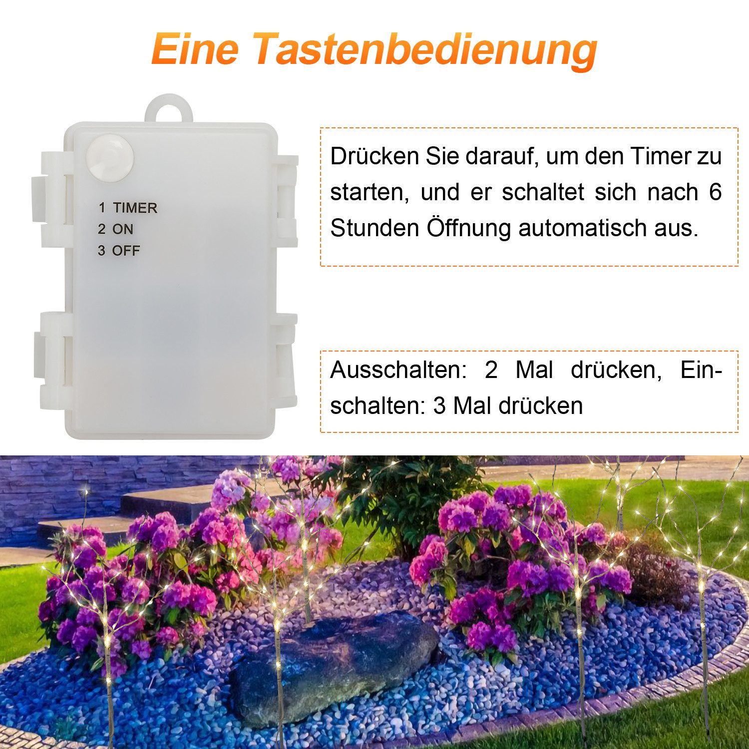 Clanmacy LED-Leuchtzweig LED Lichterzweige 3er Set Dekozweige Timer 50cm mit 70 LEDs – Bild 4 von 5