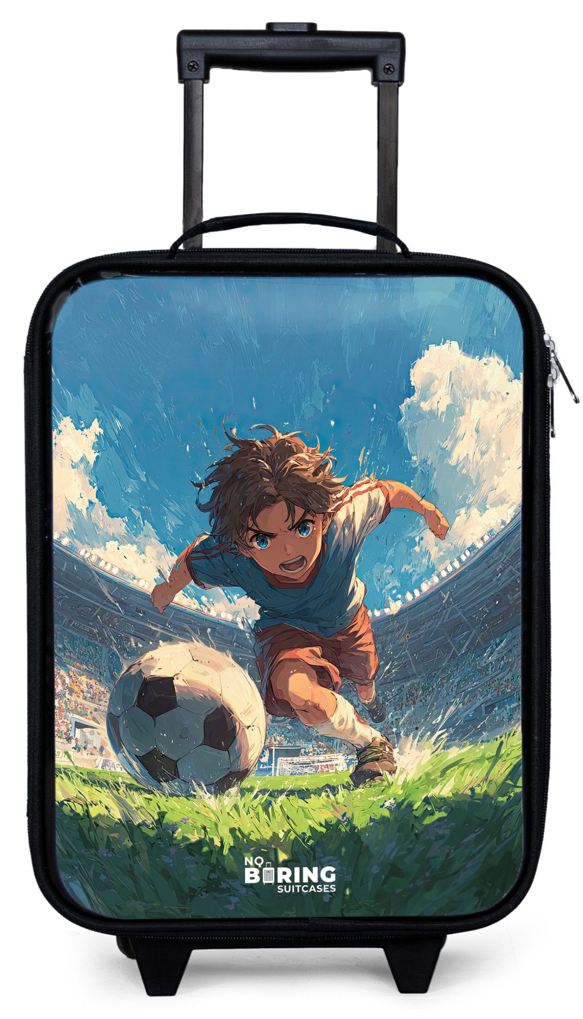 NoBoringSuitcases.com© Kinderkoffer mit leuchtende Räder - Stadion - Fußball - Junge, 2 Rollen, Kinder Koffer Klein, Trolley Handgepäck, Reisekoffer