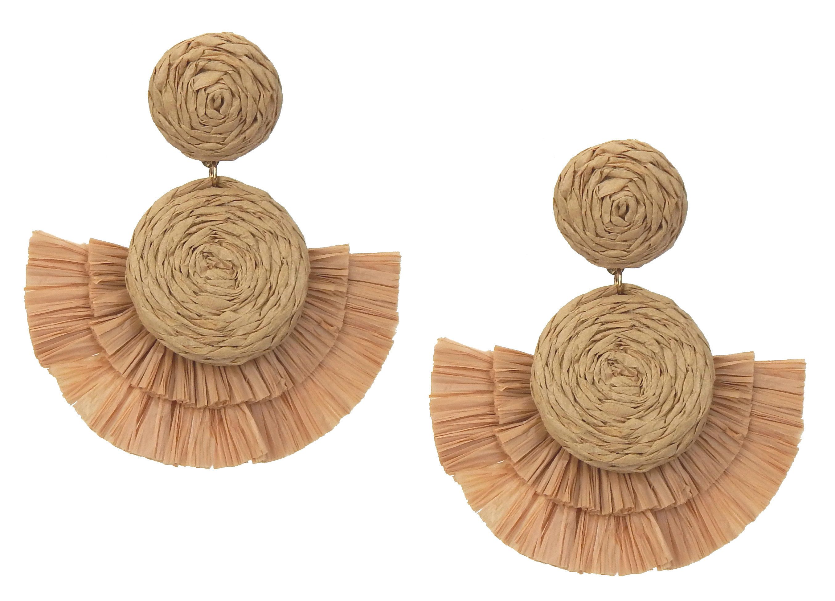 Ella Jonte Paar Ohrstecker, Bast Ohrringe Beige Natur im Boho Ibiza Festival Style