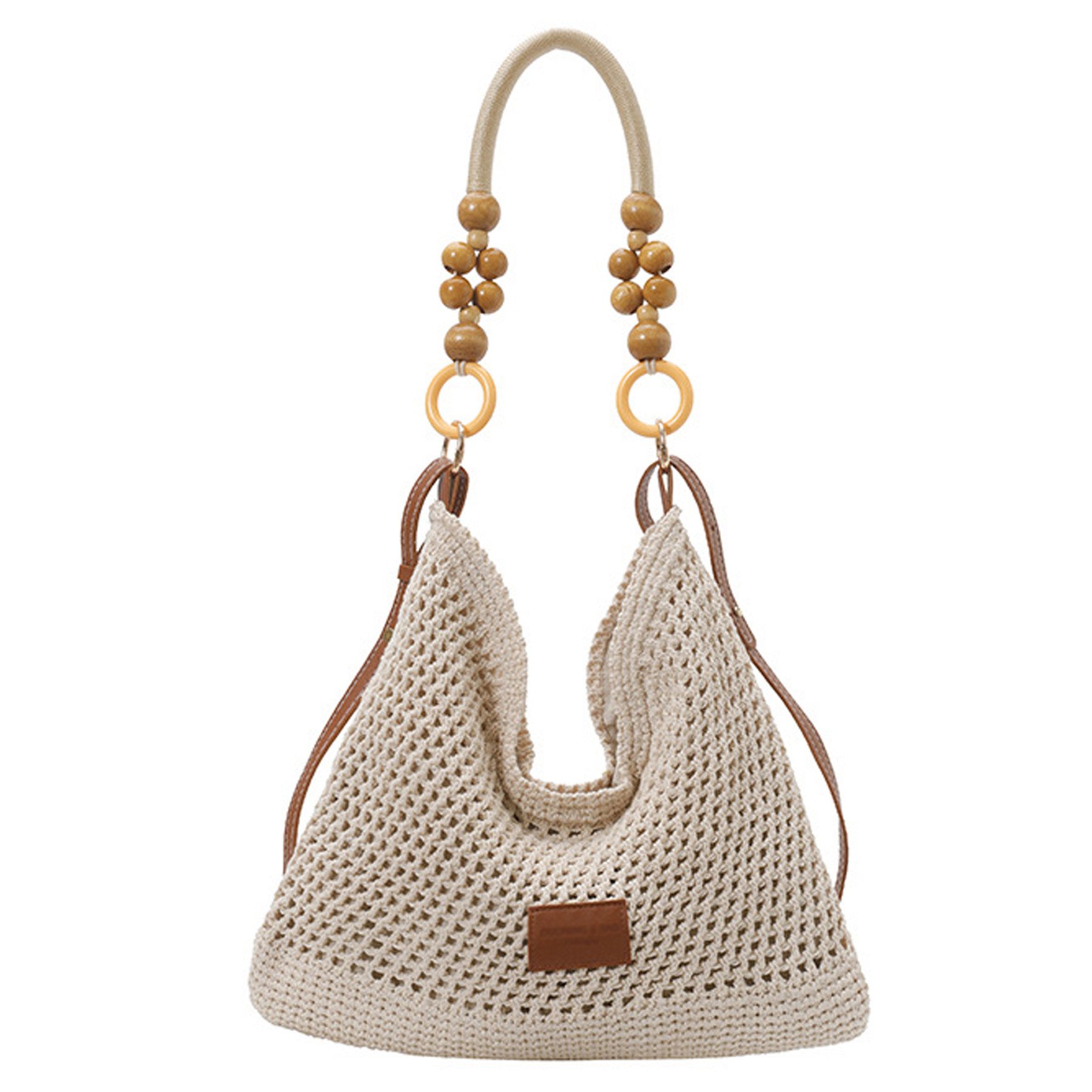 Mutig Strandtasche Boho Häkeltasche Damen, Strandtasche Sommer Shopper (Hobo Schultertasche, große Einkaufstasche), faltbare Reisetasche für Urlaub, Reise und Freizeit