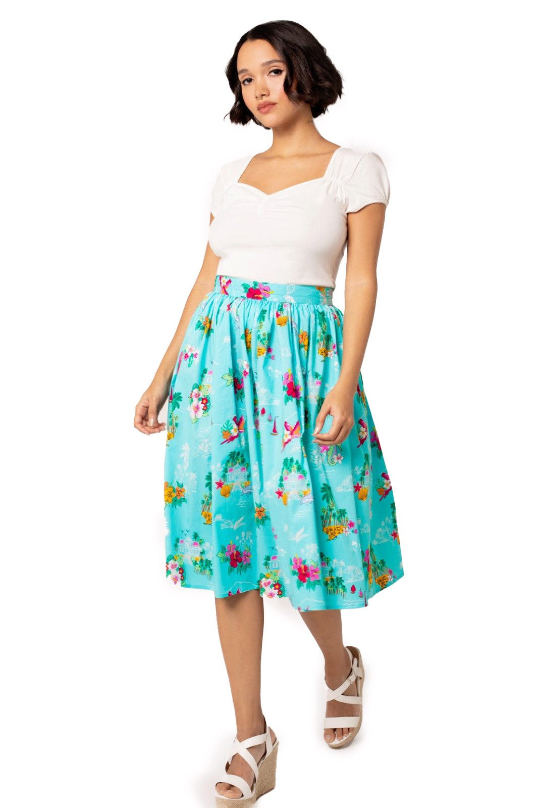 Hell Bunny A-Linien-Rock Ayanna Skirt Vintage Retro Swing Tellerrock Tropisch Hawaii