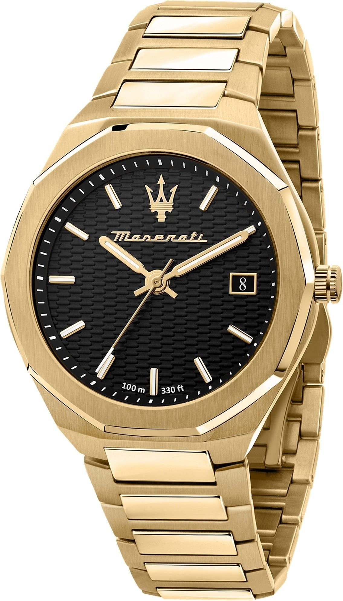 MASERATI Quarzuhr Maserati Herren Uhr Analog STILE, Herrenuhr rund, groß (ca. 42mm) Edelstahlarmband, Made-In Italy gold