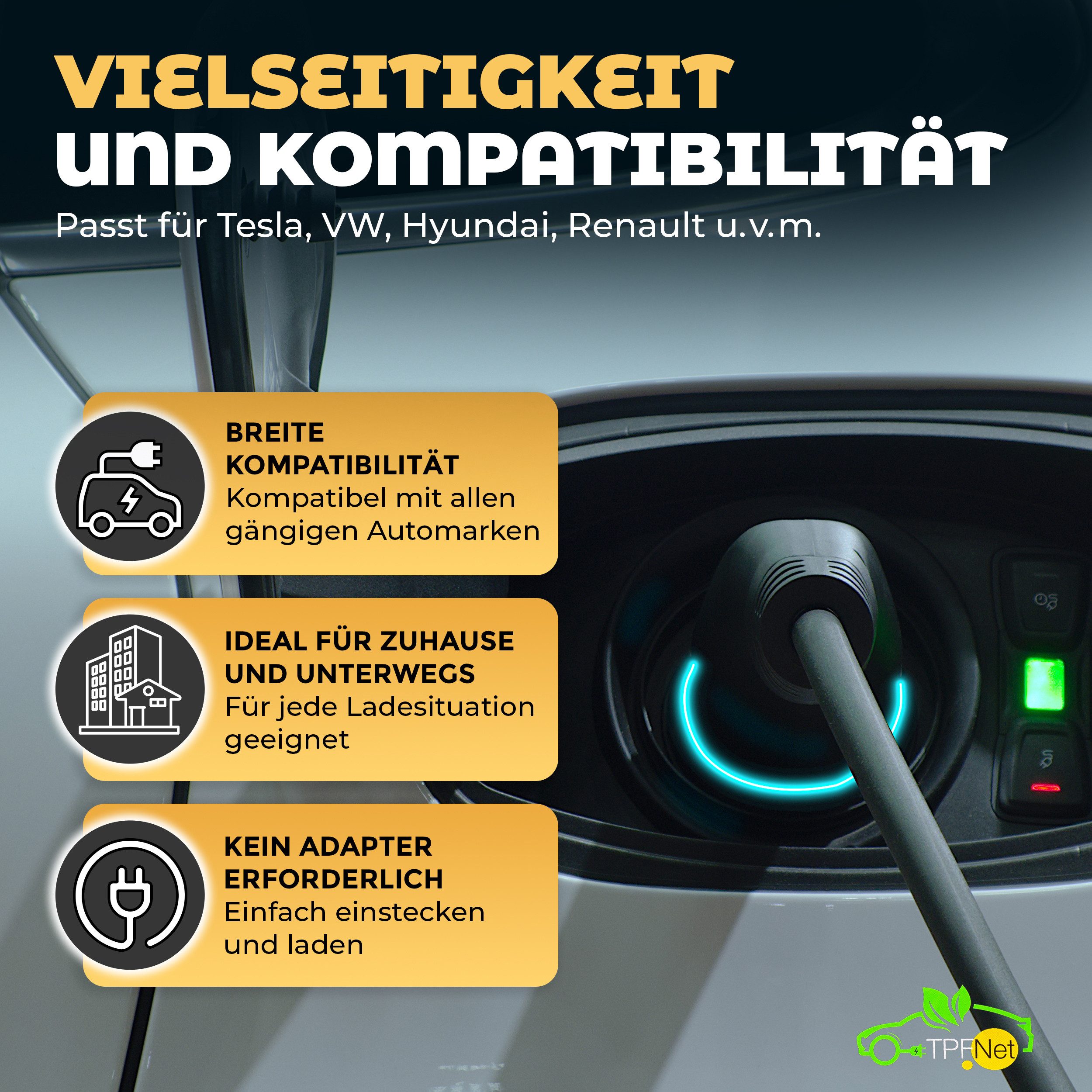 TPFNet Typ 2 E-Auto 22kW Ladekabel 32A Autoladekabel, Typ 2-Stecker, Typ 2 (750 cm), Elektroauto Ladekabel Typ 2, IP65 geschützt, 3-Phasig, 7,5m