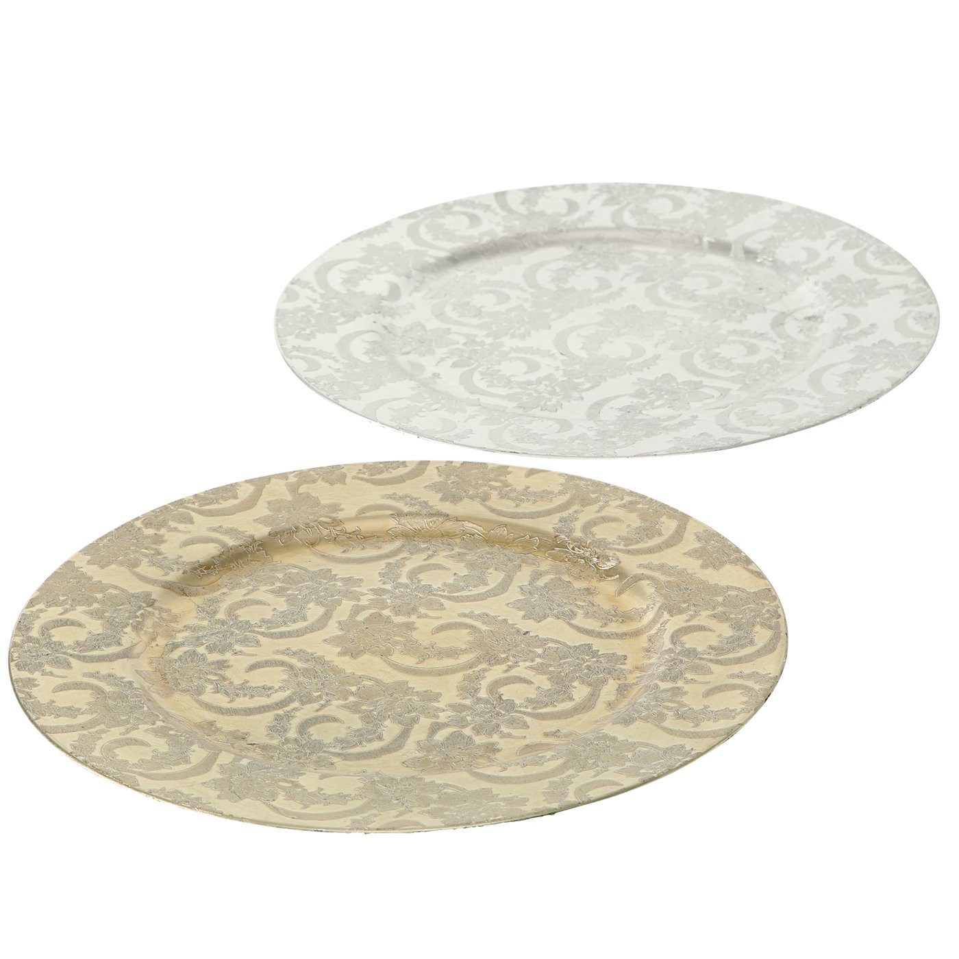BOLTZE GRUPPE Dekoteller Platzteller Royal Kunststoff Ø.33 cm silber/gold 2er Set