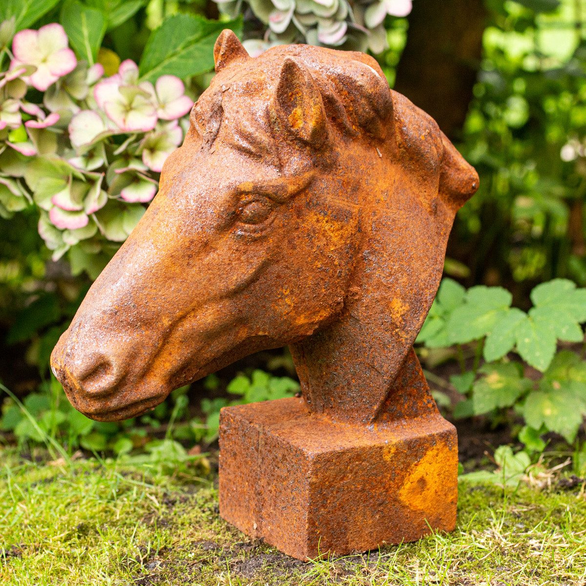 Antikas Gartenfigur Pferdekopf Skulptur für Pfosten und Mauerpfeiler Gartendeko Pferd