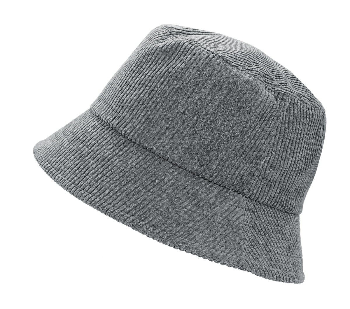Bucket Fischerhut Hat, dy_mode Cord Herren BM216-Grau Hat Fischerhut Mütze Anglerhut Damen Unisex Bucket Unifarbe
