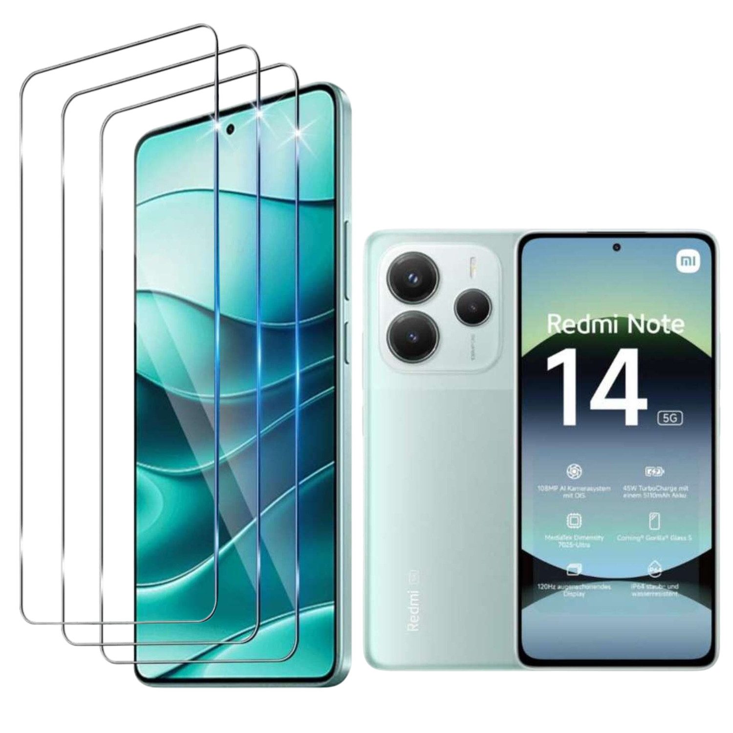 Displayschutzglas 3x für Xiaomi Redmi Note 14 5G Panzerfolie kristallklar
