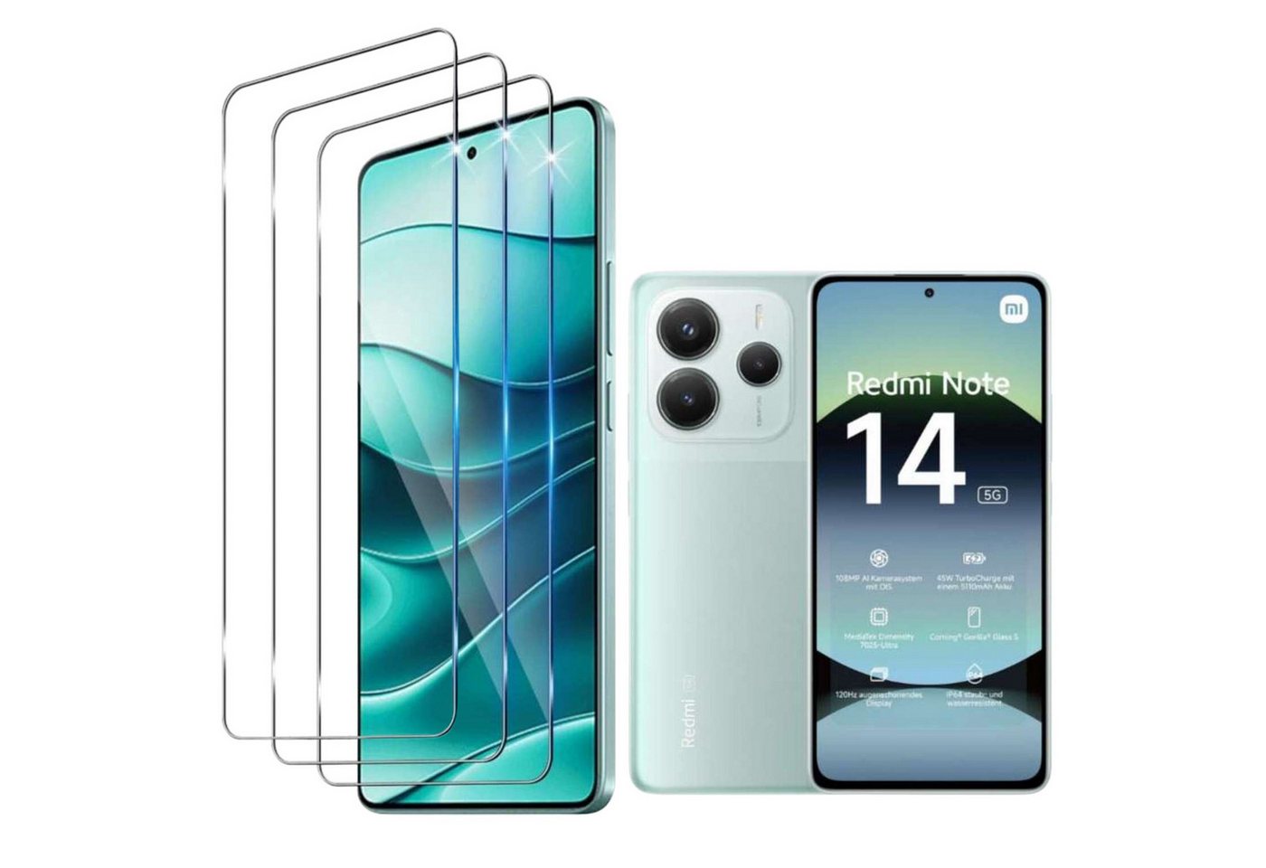 CLM-Tech Displayschutzglas 3x für Xiaomi Redmi Note 14 5G Panzerfolie kristallklar für Xiaomi Redmi Note 14 5G, Panzerglas Folie - Anti-Fingerabdruck und kratzfest -, 3 Stück, Kristallklar