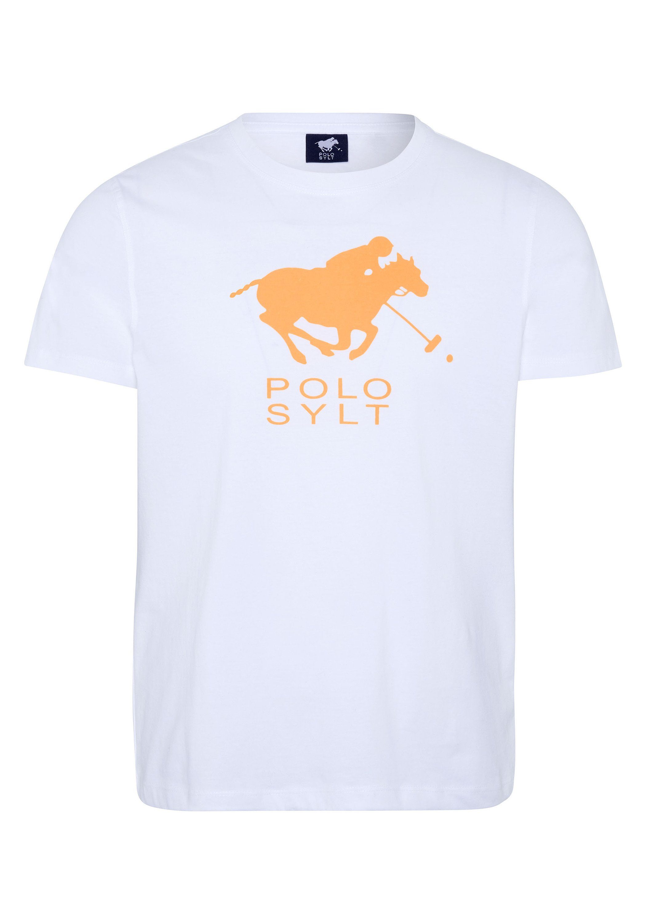 Polo Sylt Print-Shirt mit Neon Logo Frontprint Bright White