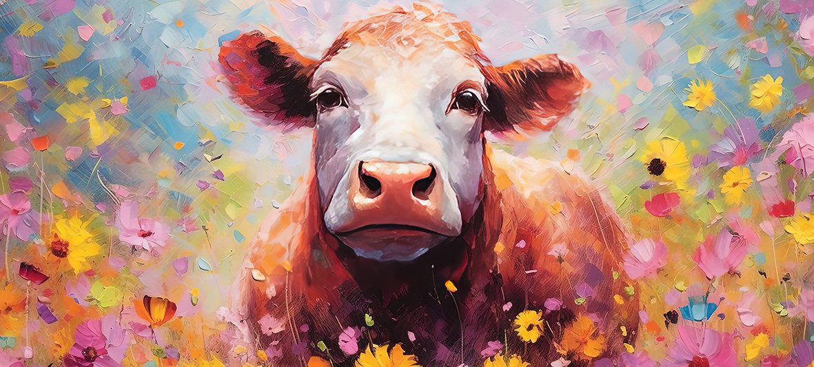 Bönninghoff Leinwandbild, Blumen, Blumenbilder, Kuh, Kuhbilder, Kühe, Tiere (1 St)