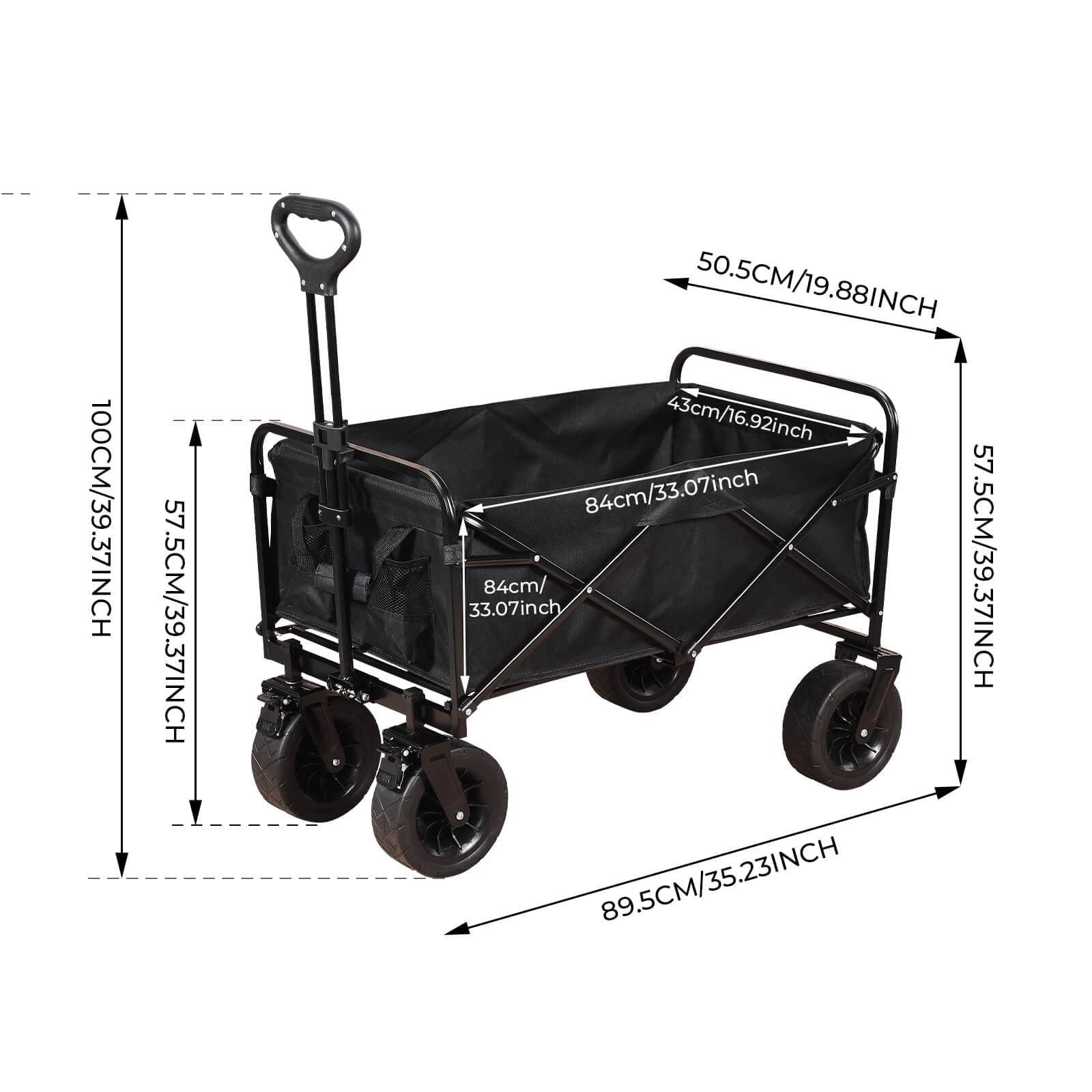 SEEZSSA Bollerwagen Gartenwagen, Festival 150kg, Schneeräumen, Schwarz Strand zum und Camping Cart bis Einkaufen, Campingwagen Stahlrohr für Trolley Nylon), (aus