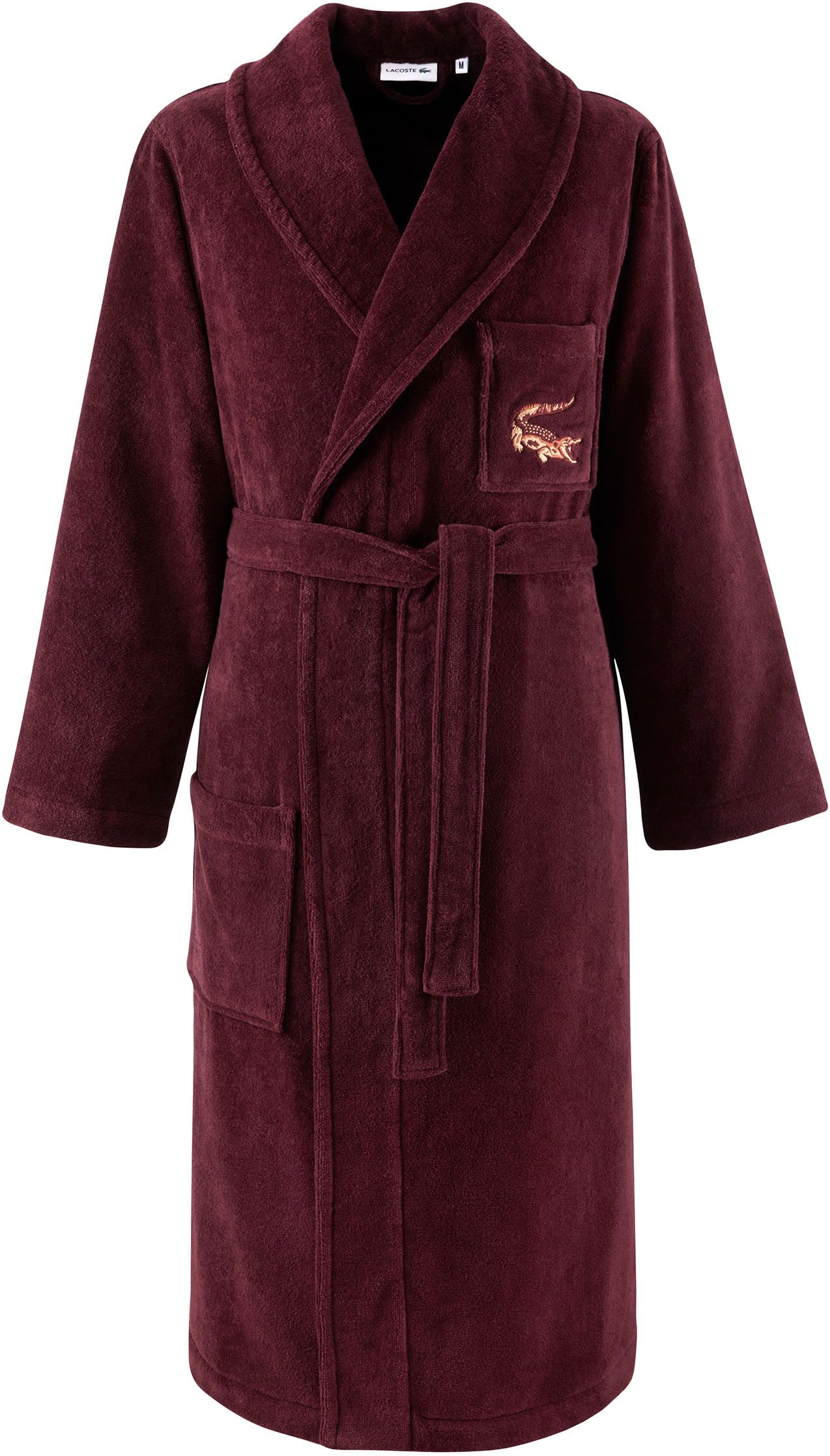 Lacoste Bademantel LRENE, Langform, Baumwolle, Schalkragen, Gürtel, mit Logostickerei Lacoste Krokodil
