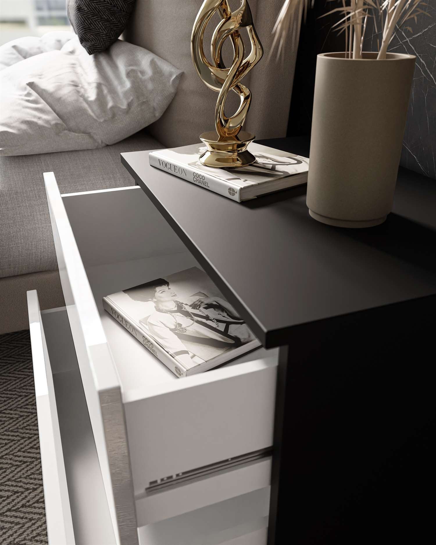 Lookway Nachttisch LINA mit Push-Open System Hochglanz LED