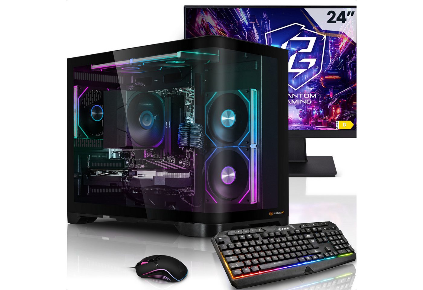 AurumPC 24"Set R5 5500 mit RTX3050 6GB und 16GB DDR4 RAM PC-Set (24 Zoll, AMD Ryzen 5 5500, GeForce RTX 3050, 16 GB RAM, 1000 GB SSD, Luftkühlung)