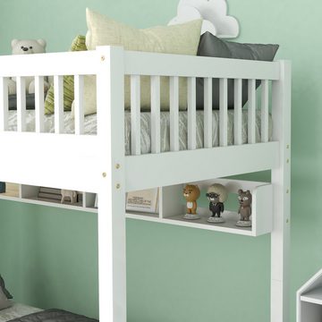 Celya Etagenbett Kinderbett Kiefernholzrahmen 90x200cm, mit Fallschutzgitter und MDF-Schubladen