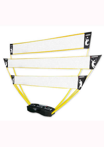 Hammer Tennisnetz (Tragekoffer, Сітки, Teleskop Netzpfosten, Bodenanker), 3in1 Netz-Set für Badminton, Tennis und Volleyball