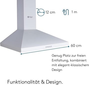 wiggo Wandhaube Dunstabzugshaube 60cm - weiß, Abluft oder Umluft Dunstabzug mit LED-Beleuchtung & 3 Leistungsstufen