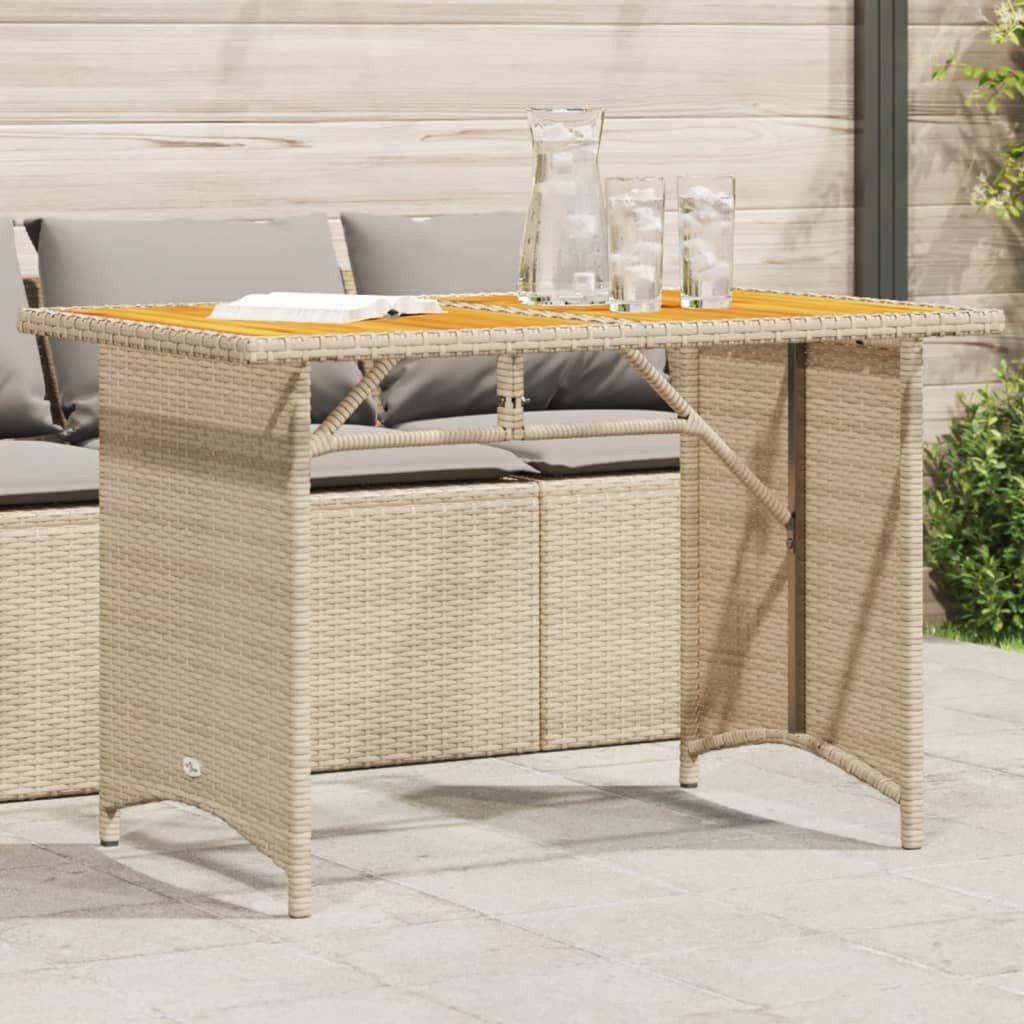 furnicato Gartentisch Echtholz 110 x 68 x 70 cm Beige (1-St), Witterungsbeständiger Outdoor-Tisch mit stabilem Stahlrahmen