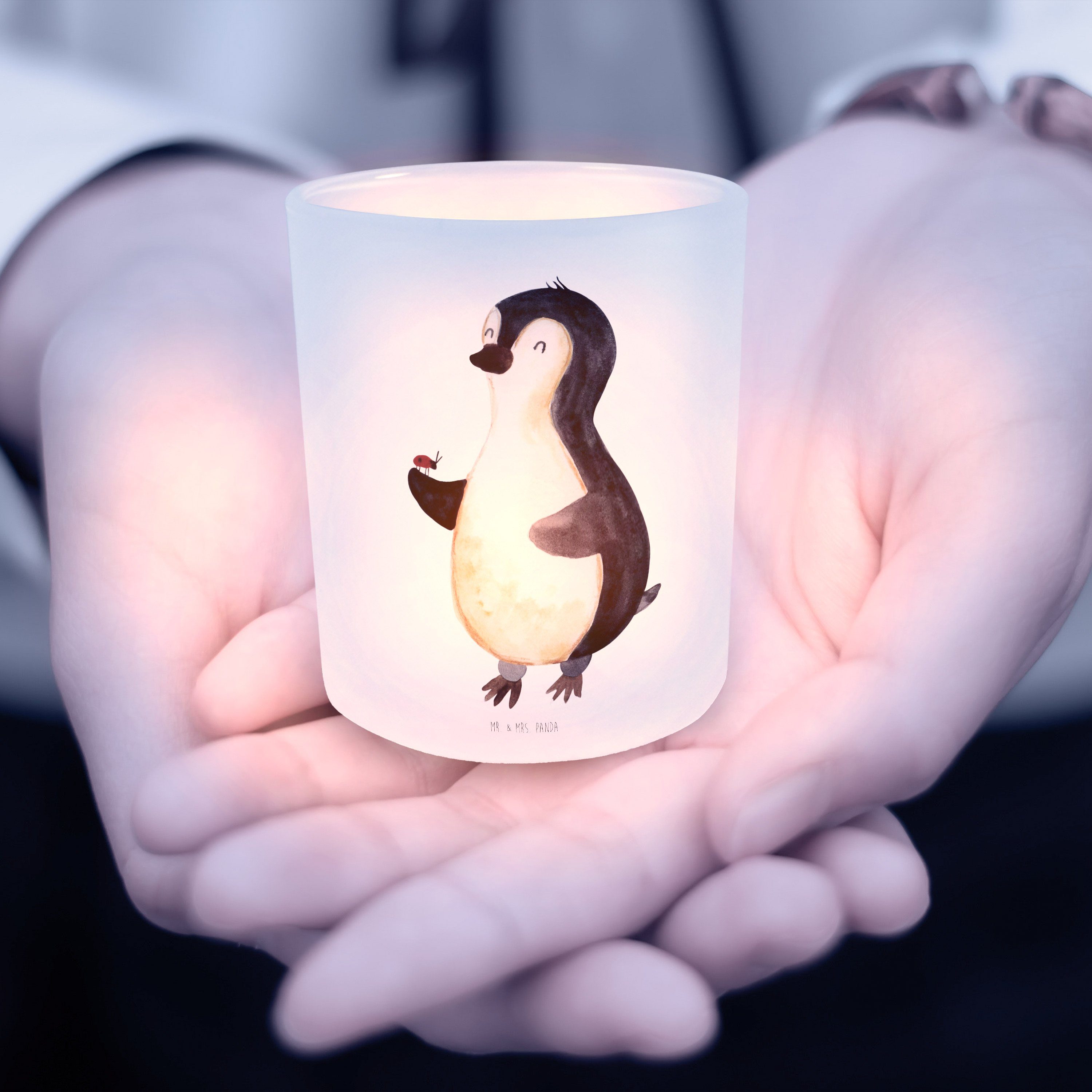 Mr. & Mrs. Panda Windlicht Pinguin Marienkäfer - Transparent - Geschenk, aufmerksam, kleine Wund (1 St)