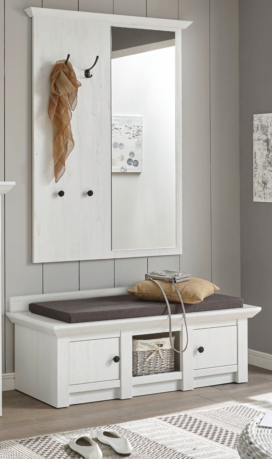 Furn.Design Garderoben-Set Hooge, (Garderobe in Pinie weiß, Set 3-teilig), Landhaus modern