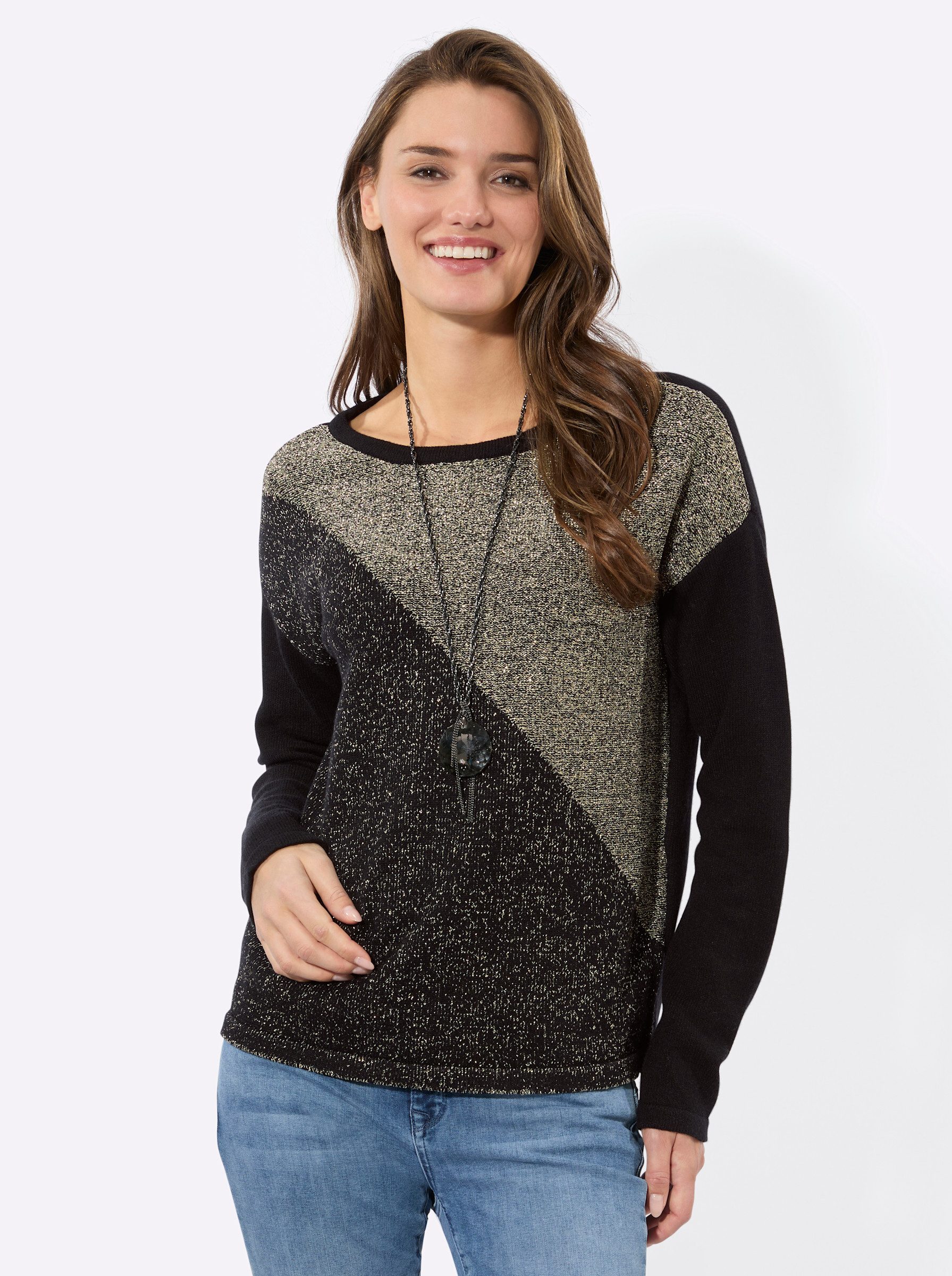 Strickpullover Rundhals-Pullover Langarm