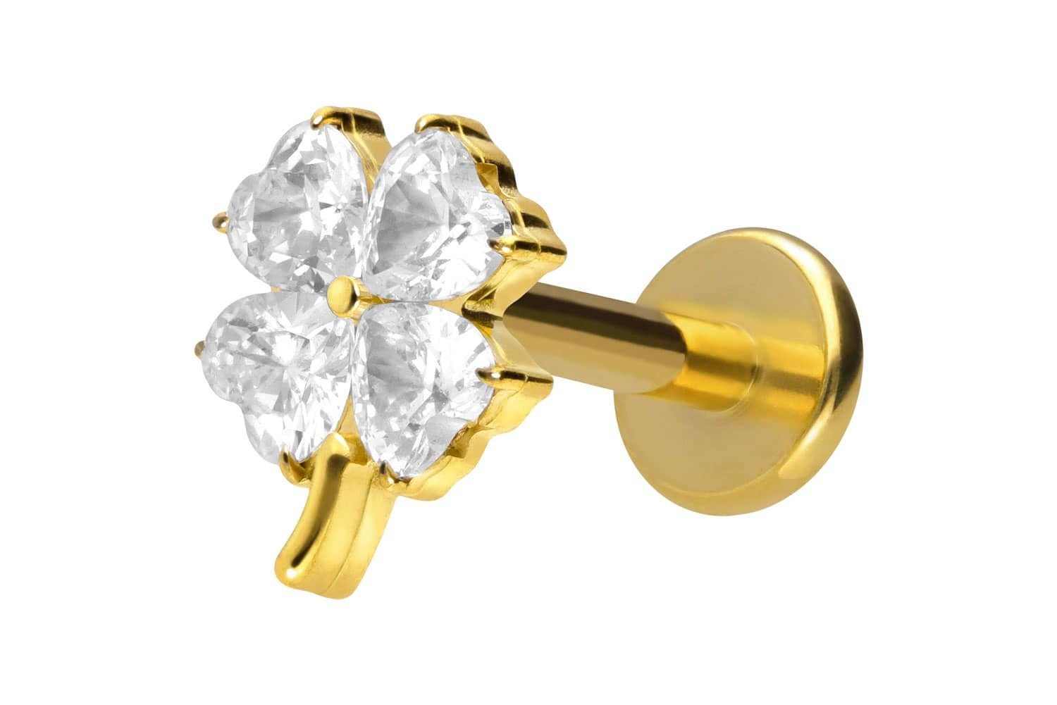 Piercing-Set Titan Labret mit Innengewinde KRISTALLKLEEBLATT