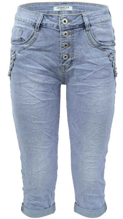 Jewelly Regular-fit-Jeans Capri Jeans im Crash-Look, Boyfriend Hose mit
